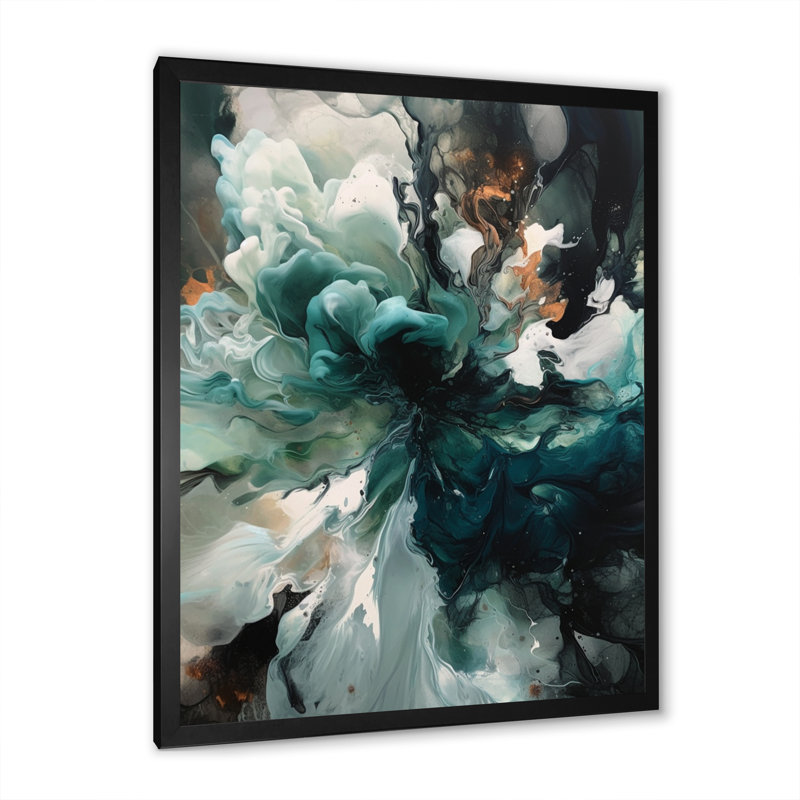 Art encadré sur toile vert et blanc marbré, Cadre photo noir, H 20 po x l 12 po x P 1 po