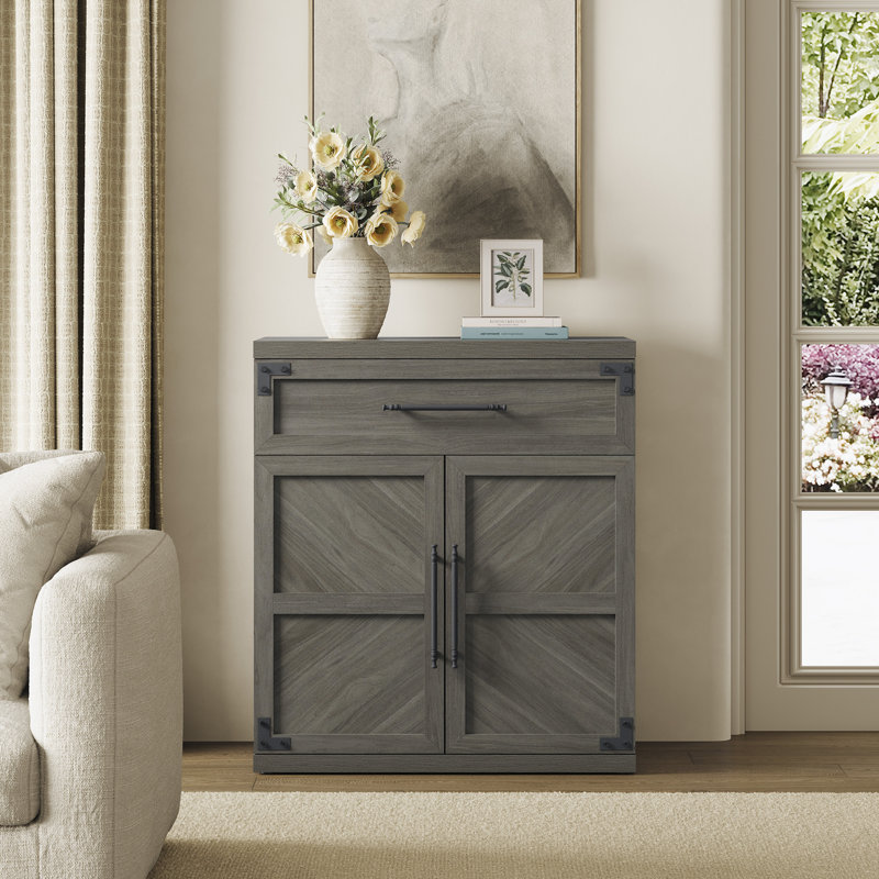 Chevron Accent Cabinet with Drawer & Adjustable Shelf, Ash Gray