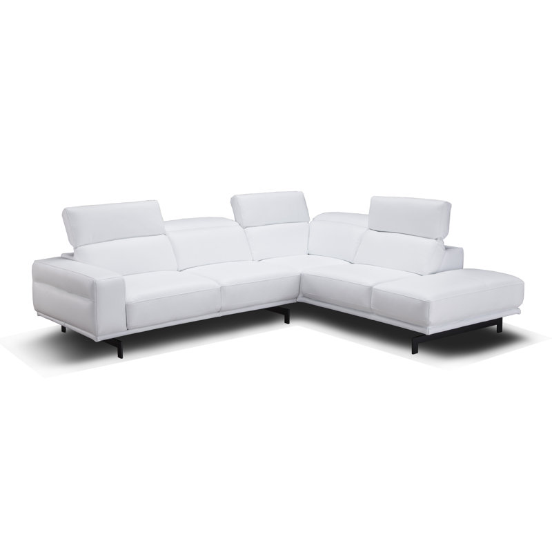 Velazco Upholstered L-Shaped Sectional, Right Hand Facing, Snow White Genuine Leather