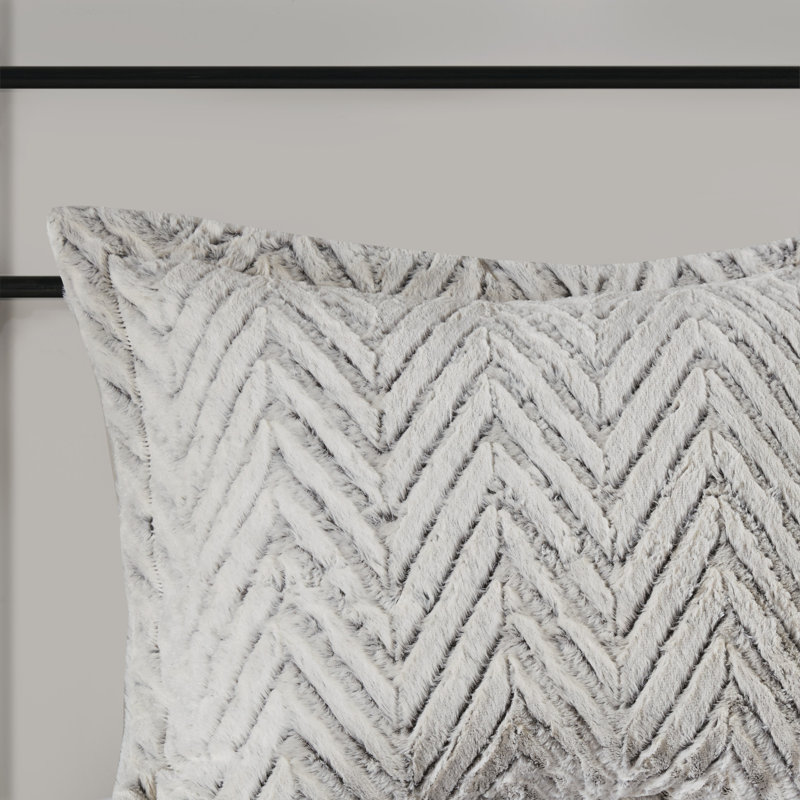 Ivory Chevron Brushed Fur King Duvet Cover Set