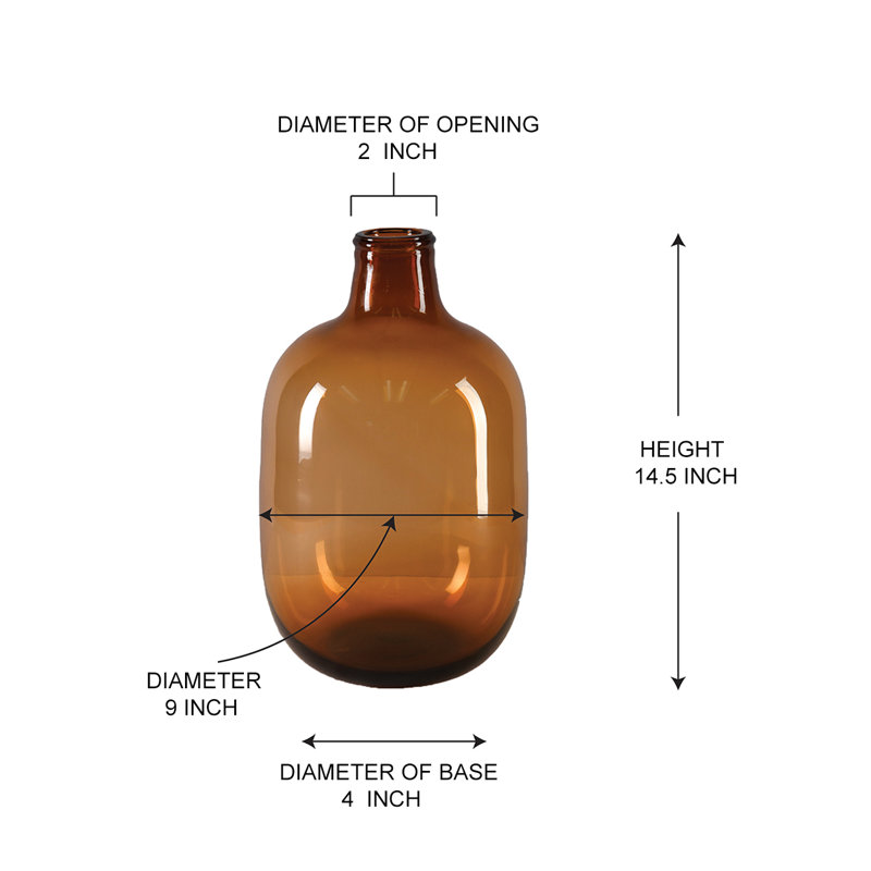 Notchietown Porter Amber Bliss Tall Vase, Bottle Glass Vase, Elegant Amber Home Decor For Fresh Or Dried Flowers, Perfect For Living Rooms, Dining Areas, And Centerpieces, 4" Diameter