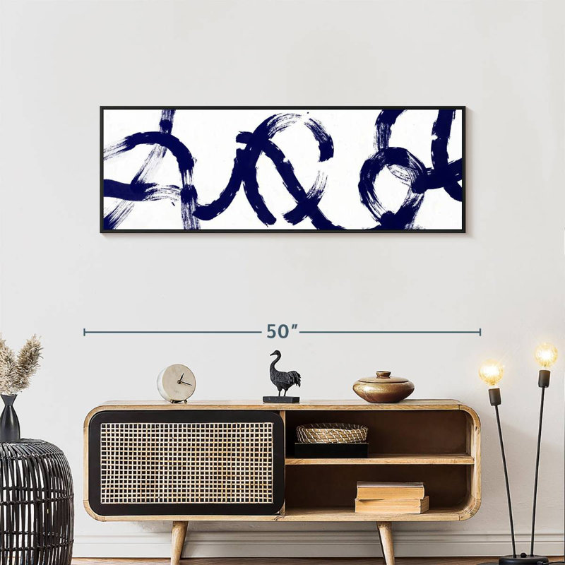 Coups d'un bleu profond, 46 po x 16 po, Cadre flottant noir