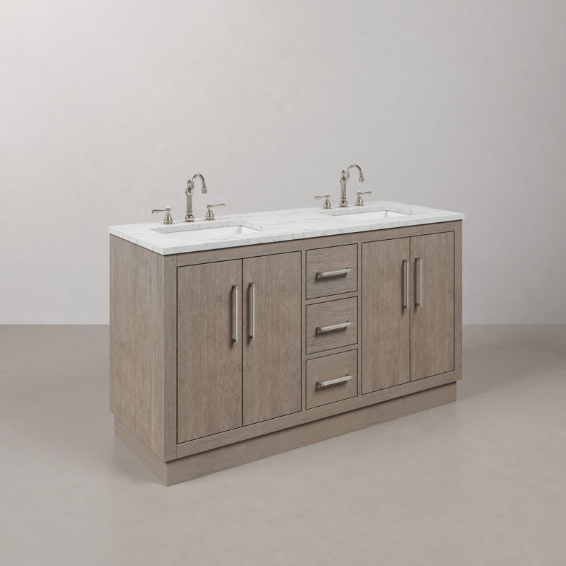 Hugo 60'' Double Bathroom Vanity with Carrara Marble Top, Chrome