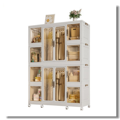 Portable Wardrobe Closet Storage Organizer For Clothes,Clothes Dresser,12 Magnetic Doors-12 Cubes & 2 Hanging Rod,16 Pcs Hangers