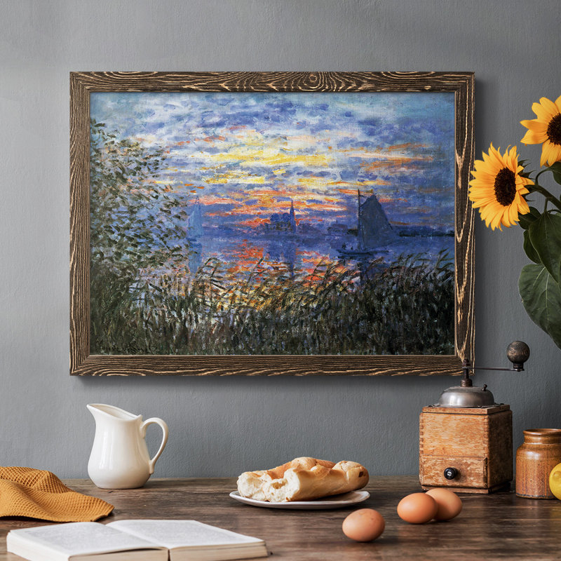 Coucher de soleil sur la seine par Monet, Noyer, H 26 po x l 38 po x P 1,5 po