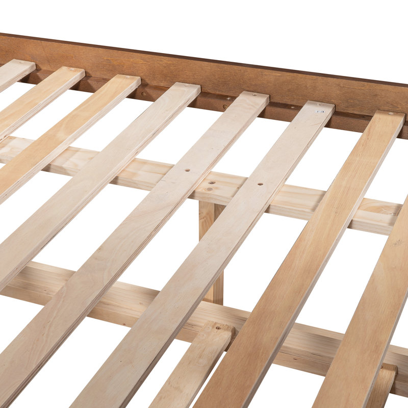 Lit superposé double en noyer avec lit gigogne simple pratique - peu encombrant, Walnut