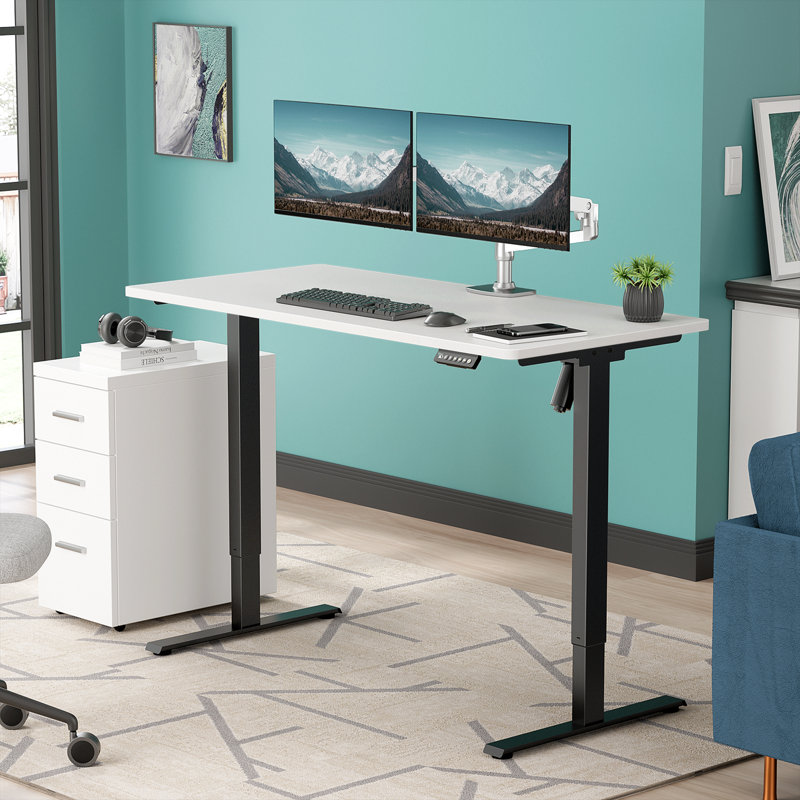  Height Adjustable Standing Desk, White/Black, 46.3" H x 47.3" H x 23.6" D
