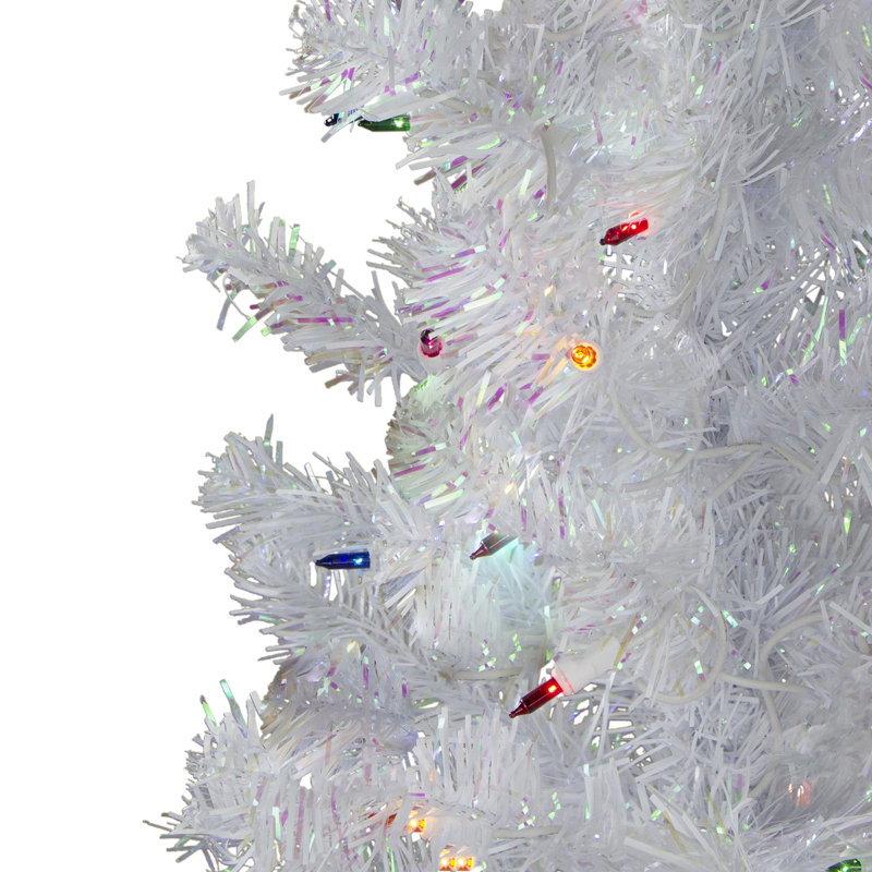 Arbre de Noël artificiel pin illuminé pré-éclairé blanc - lumières multiples, H 4 pi
