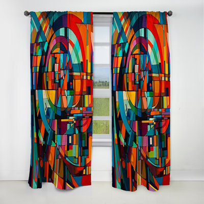 Orange Forces In Motion - Abstract Curtain - Blackout Geometric Shapes Curtain - 1 Panels