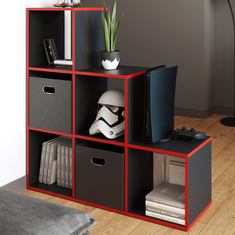 Beryle 108 cm H x 104 cm W Bookcase, Black/Red