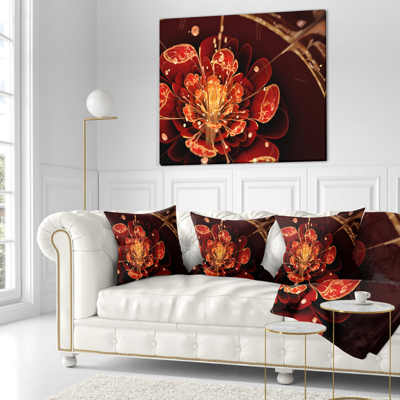 Fleur avec pétales rouges - Coussin imprimé floral, 16 po x 1 po, Coussin décoratif
