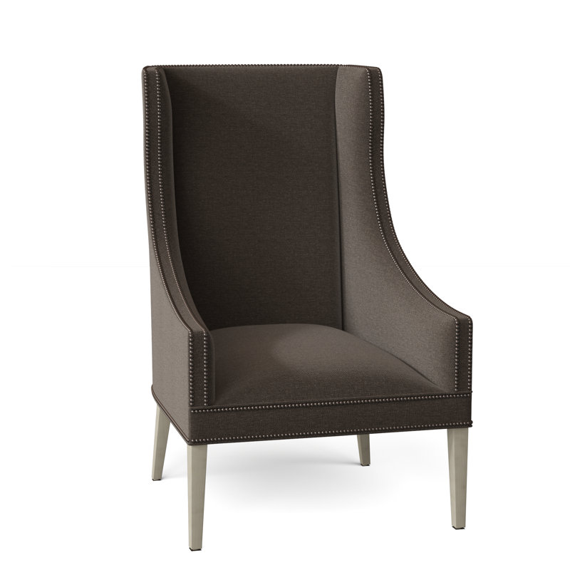 Fauteuil à oreilles 28,25 po Frances, Noisette, Laiton brillant, 3156 Lin Polyester