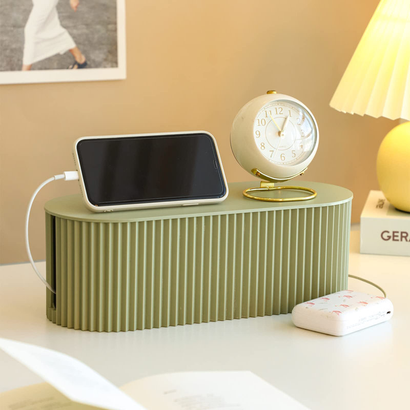 Boîte de gestion des câbles, boîte de rangement de câbles avec 10 attaches de câbles, rangement pour barrette d'alimentation pour cacher le chargeur, cordon d'alimentation, vert