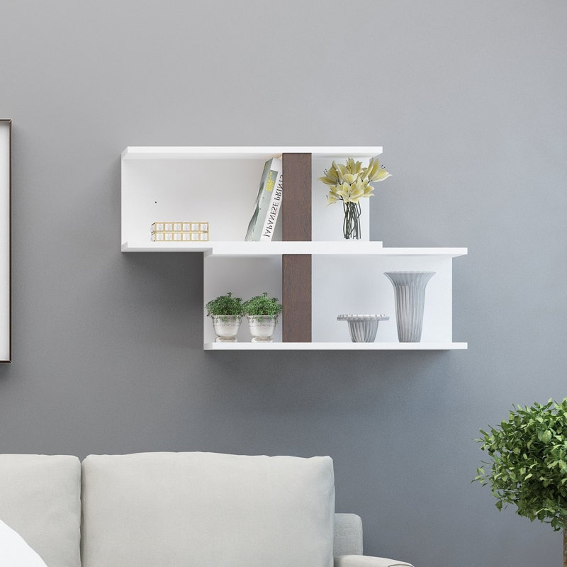 Tablette décorative 4 pièces avec tablettes réglables Abdelrahman, Blanc / wengé
