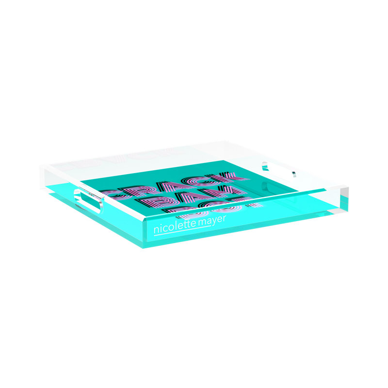 Decorative Tray, 2" H x 15" W x 15" D, Aqua/Pink