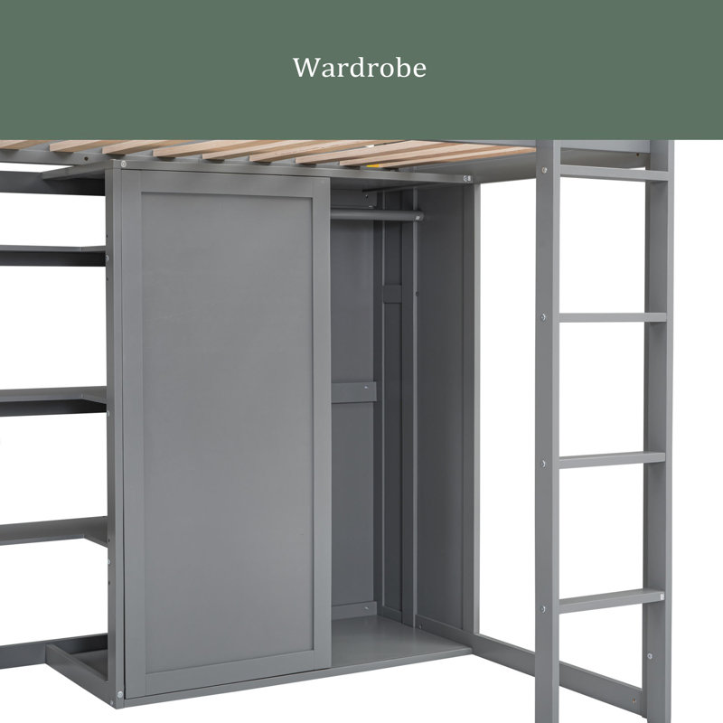 Lit mezzanine simple Jaleesia, pour enfants, Gris