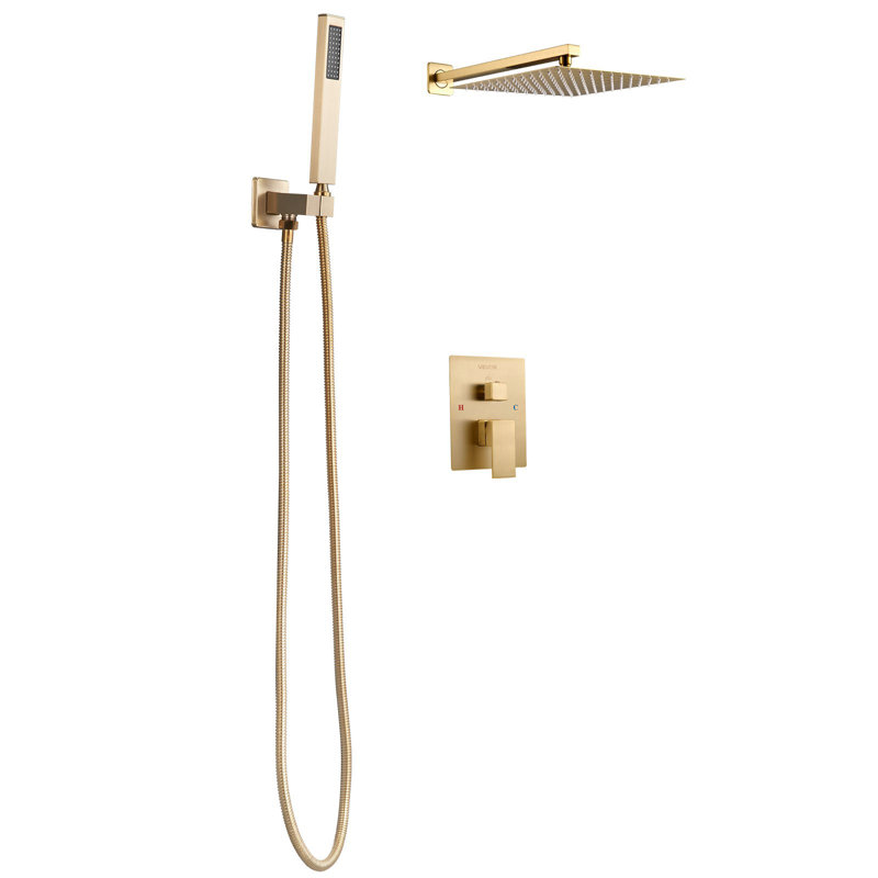 Ensemble de robinet de douche et pomme de douche carrée 12 po, Or brossé