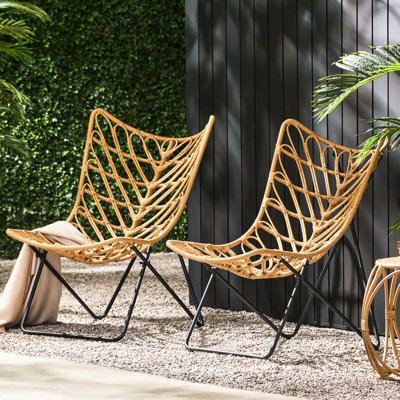 2Pcs Brown Chairs - Weather , Geometric Cross Base Modern  2  For Outdoor