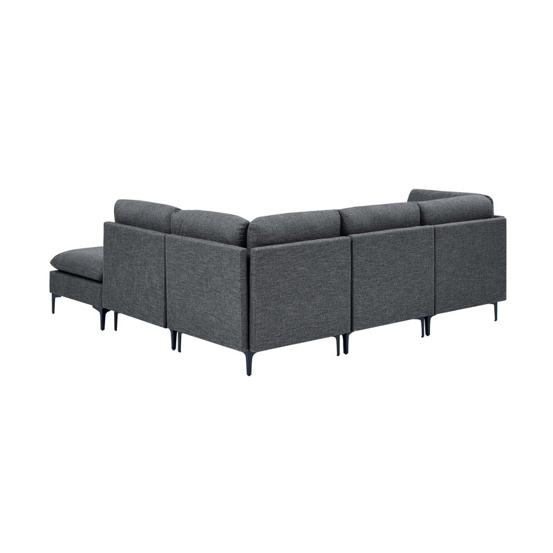 Linen Upholstered Modular Sectional with Metal Legs, Dark Gray Linen 