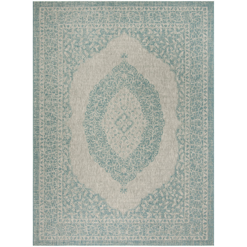 Auburn Light Grey/Aqua Indoor/Outdoor Rug, Rectangle 160 x 231 cm
