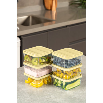 Ensemble de boîtes de rangement en plastique durable (6 pièces), jaune, 3,5 x 4,1 x 2,2 pouces | Capacité de 350 ml par pièce | Convient au lave-vaisselle, idéal pour organiser la cuisine et la maison, conception empilable pour une utilisation efficace de l'espace