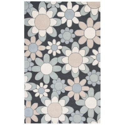Tapis crème / ivoire / gris en laine touffeté à la main Asel