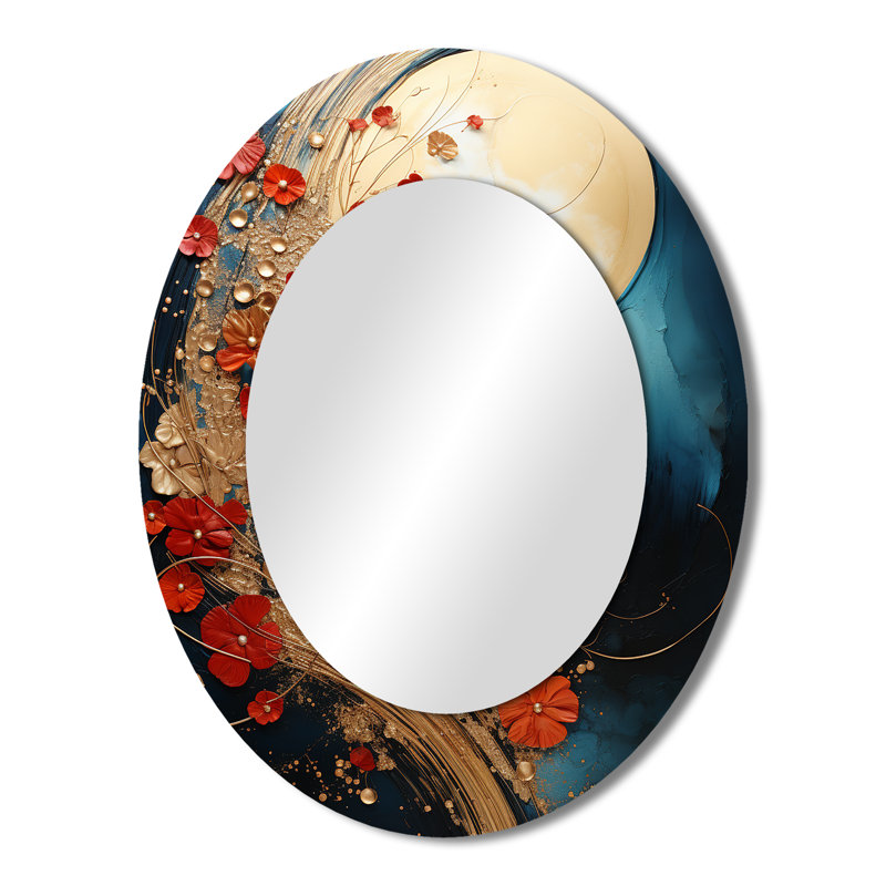 Miroir mural ovale sur fond doré, 43 po x 33 po