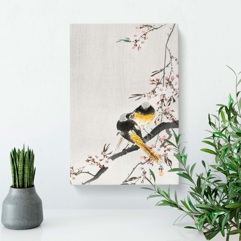Two Sable Red Tails & Cherry Blossom by Ohara Koson - Wrapped Canvas, 50cm H x 35cm W x 3cm D