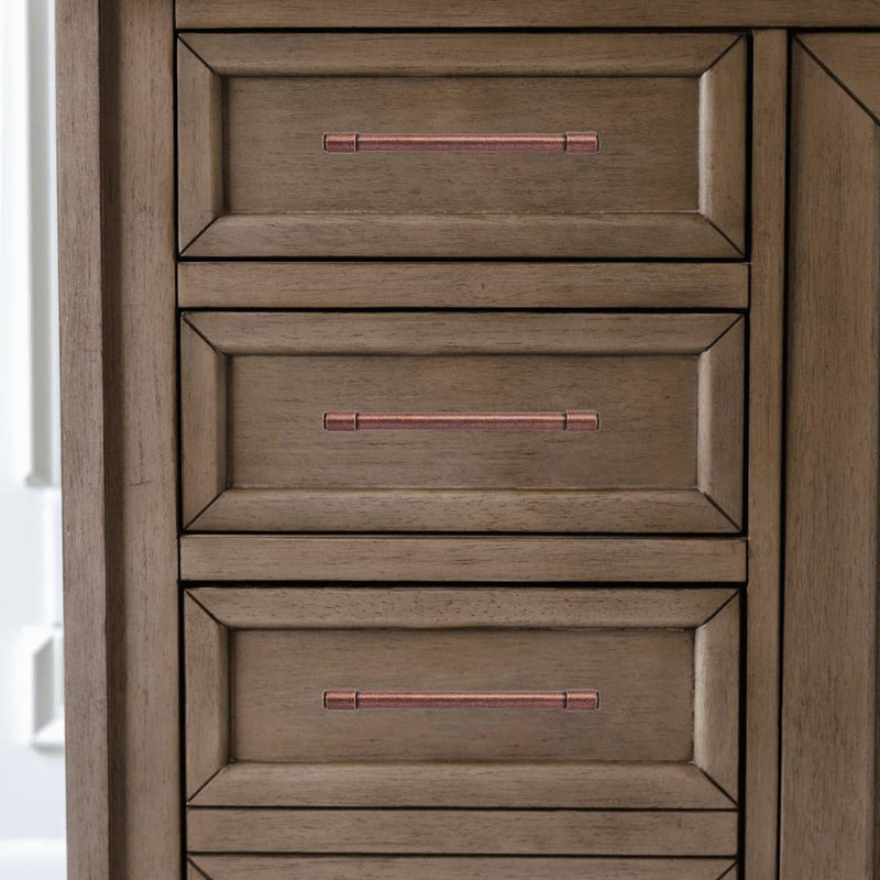 Paquet de 6 poignées d'armoire en cuivre antique - poignées d'armoire de cuisine de 12 pouces, poignées de tiroir pour armoire, commode avec trou central de 12 po, quincaillerie d'armoire durable