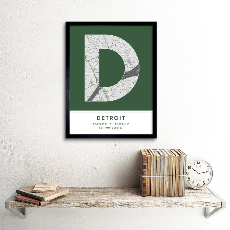Detroit City Map Detroit Green - Single Picture Frame Typography, Green