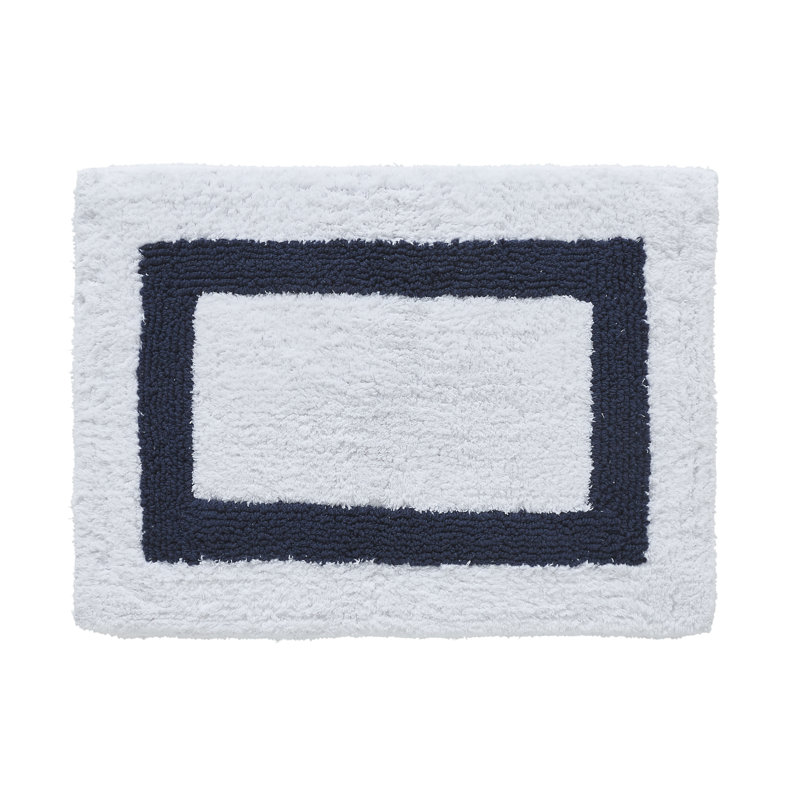 Atle Reversible Cotton Tufted Bath Rug Set, 3PC (17" x 24" | 21" x 34" | 24" x 40"), White/Navy