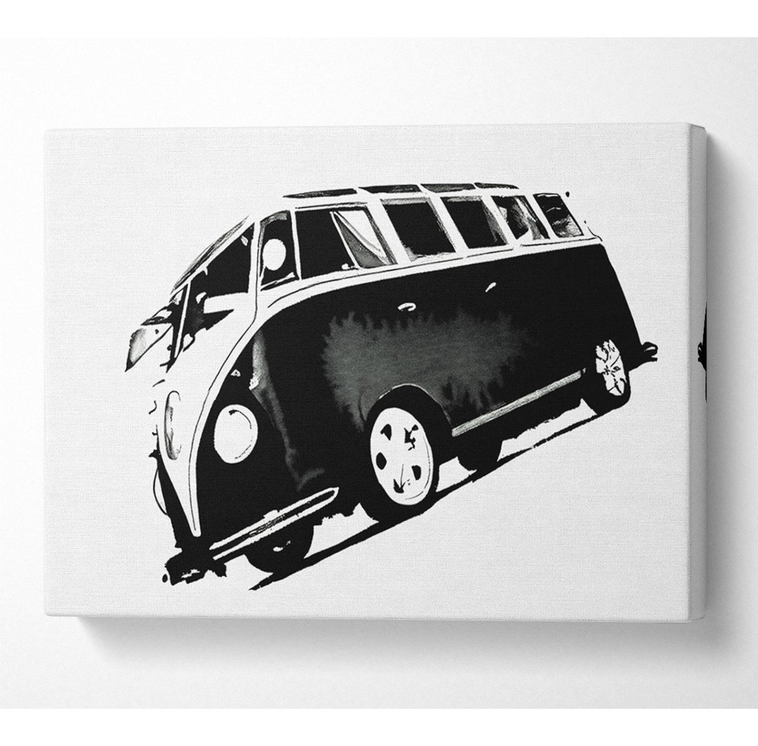 VW Camper Van Black N White - Leinwanddrucke auf Leinwand