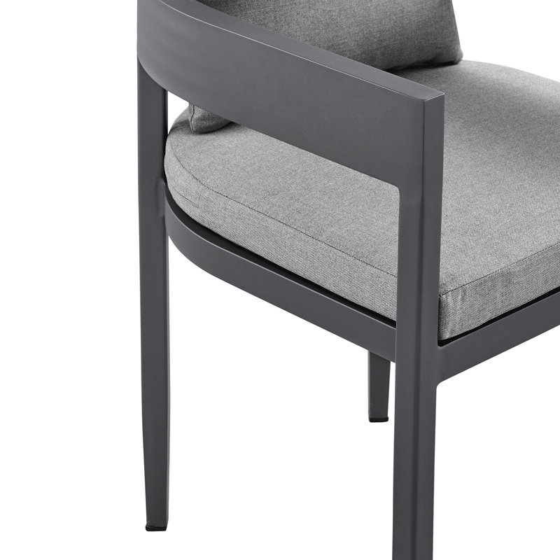 Ceion Outdoor Patio Rectangular Dining Table Set In Aluminum With Gray Cushions, 6