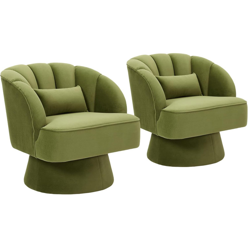 Upholstered Swivel Accent Chair, Green Velvet