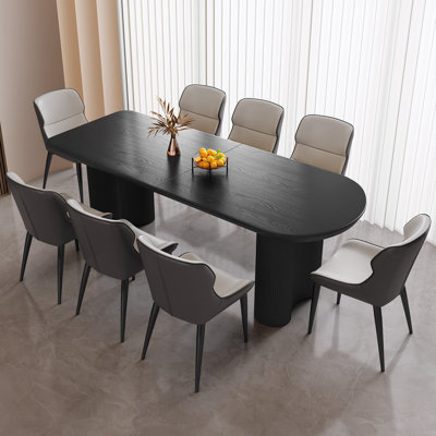 Pearlena 70.87" Modern Rectangle Black Dining Table Set with 8 Chairs for Kitchen, Bar, Living Room