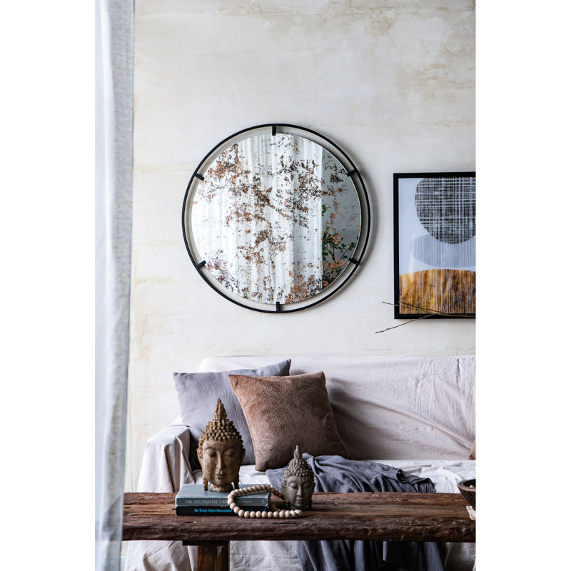 Miroir industriel mural en métal - 31,5 x 0,7 x 31,5 po, noir, 15,8 lb