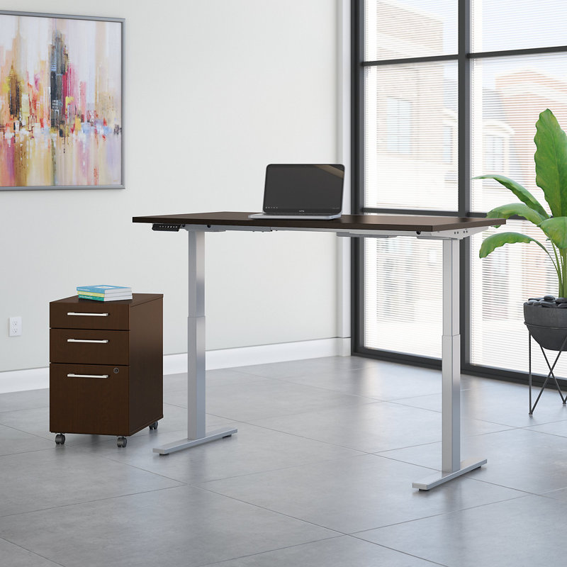 Bureau debout à hauteur ajustable avec prises intégrées Move 60 Series, Cerisier Hansen / noir