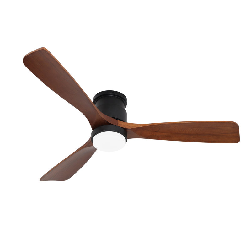 Ventilateur de plafond encastré de 52 pouces avec télécommande, ventilateur de plafond à profil bas sans lumière, ventilateur de plafond intérieur extérieur avec moteur CC réversible silencieux, 6 vitesses, 3 pales, pales en bois naturel