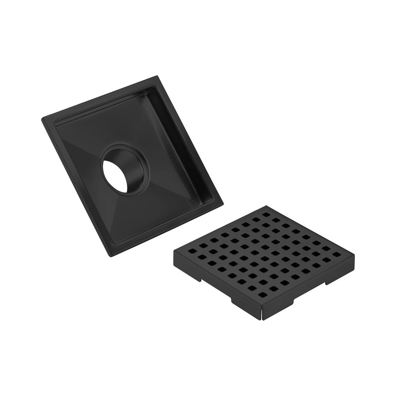 FlowGuard 6" Matte Black square grid drain, Matte Black