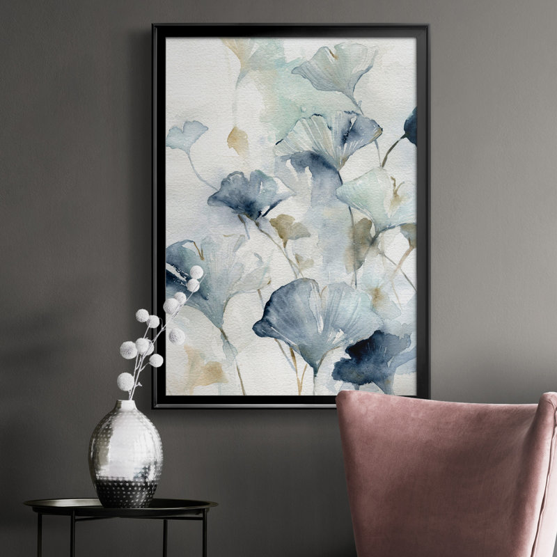 Indigo Ginkgo II - peinture sur toile encadrée, H 30,5 po x l 42,5 po x P 1,5 po, Noir