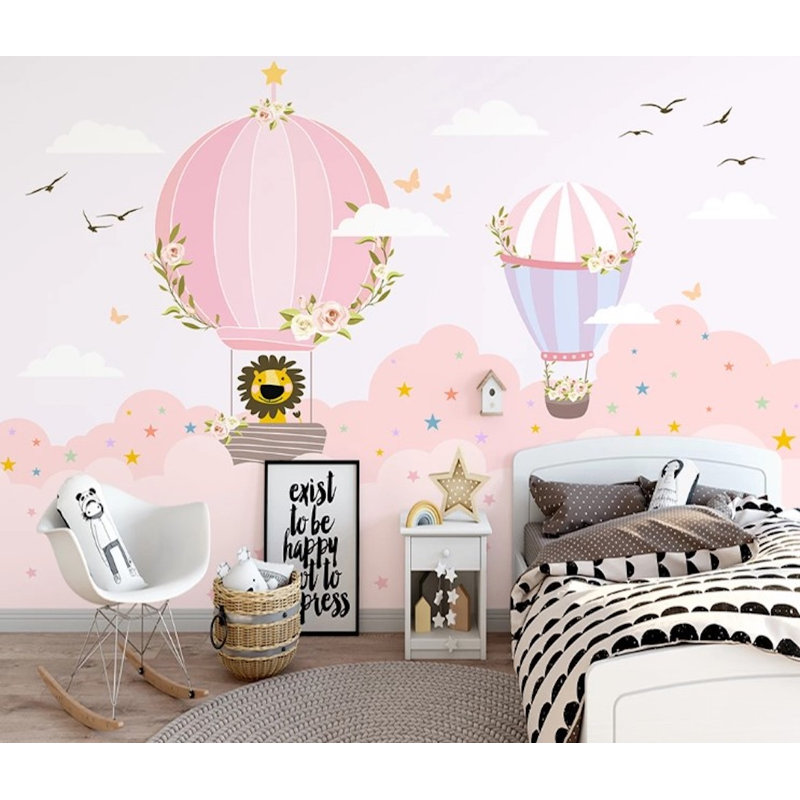 Papier peint amovible avec des nuages roses et des bulles d'air, L 35,04 po x l 55 po