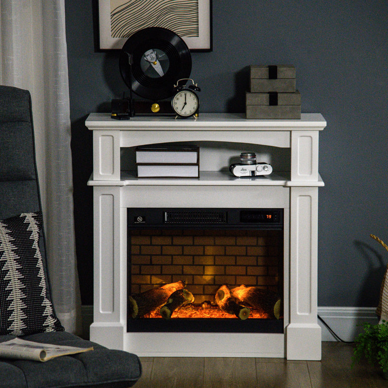 Foyer électrique 32 po avec manteau de cheminée, radiateur autoportant avec flamme à DEL, tablette et télécommande, 700 W / 1400 W