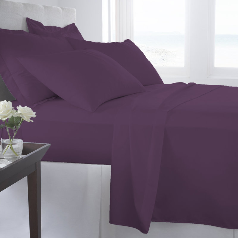 Signature Series Microfiber Sheet Set, King Sheet Set + Fitted Sheet + 2 Pillowcases, Eggplant