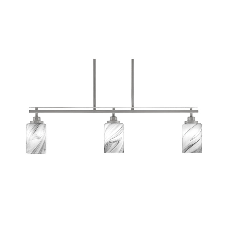 Luminaire pour îlot de cuisine 3 lumières Odyssey avec verre tourbillon onyx de 4 po, Nickel brossé