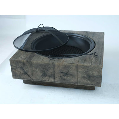 Wood-Fueled Outdoor Fire Pit With Wood Grain Design