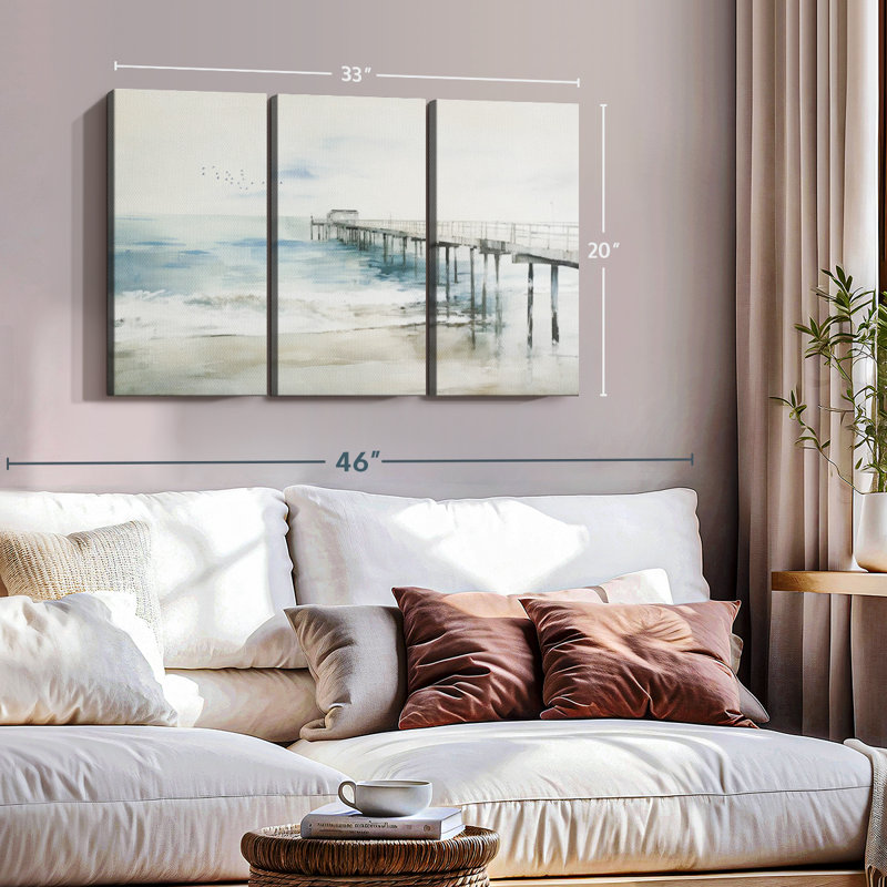 «Idyllic Coastal Jetty», 3 pièces sur toile, H 20 po x l 33 po x P 1,25 po