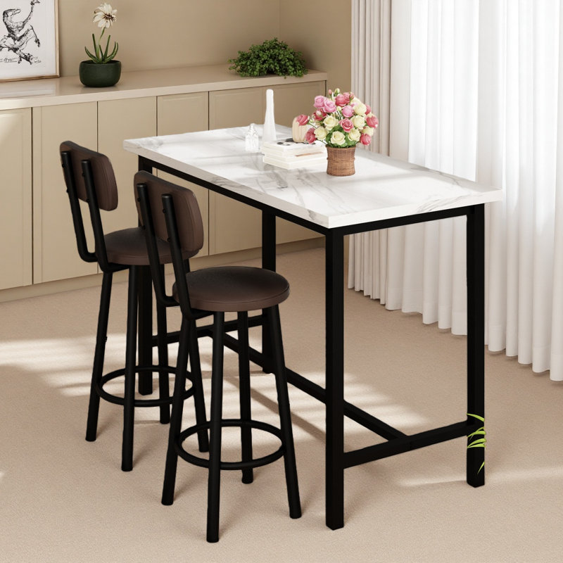 Ensemble de salle à manger industriel haut, table de pub compacte 3 pièces avec 2 tabourets confortables, 2 tailles et 4 options de couleurs pour le studio et le café