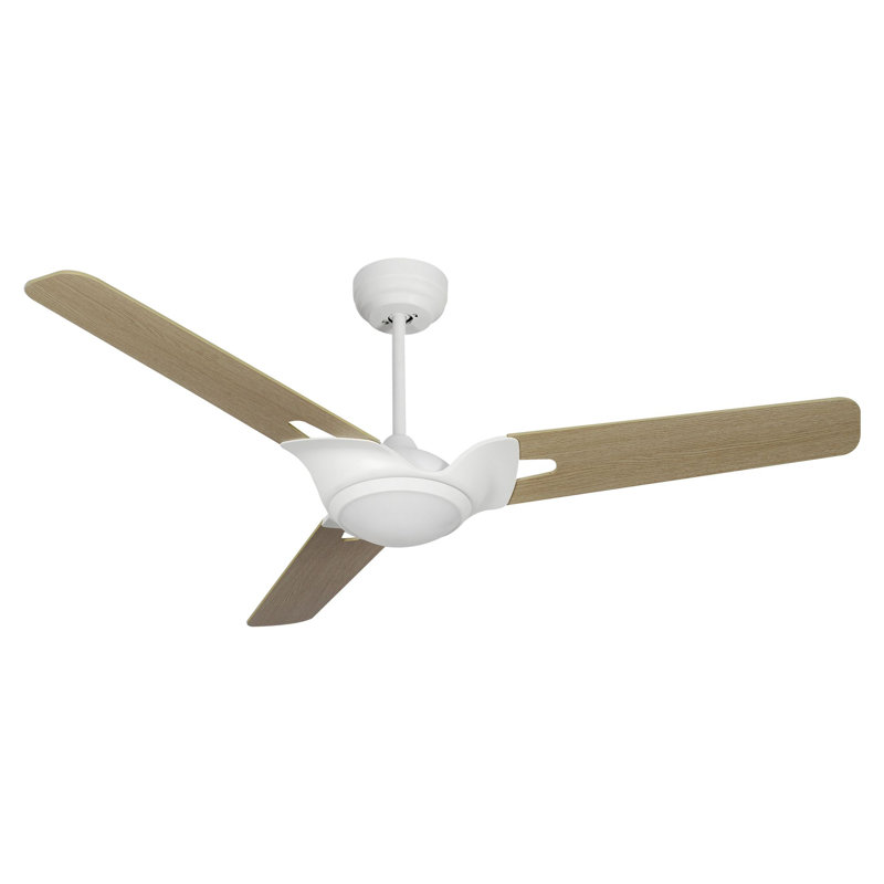  3 - Blade Smart Ceiling Fan with Remote Control and Light Kit Included, 52", White with Light Wooden Pattern Blade