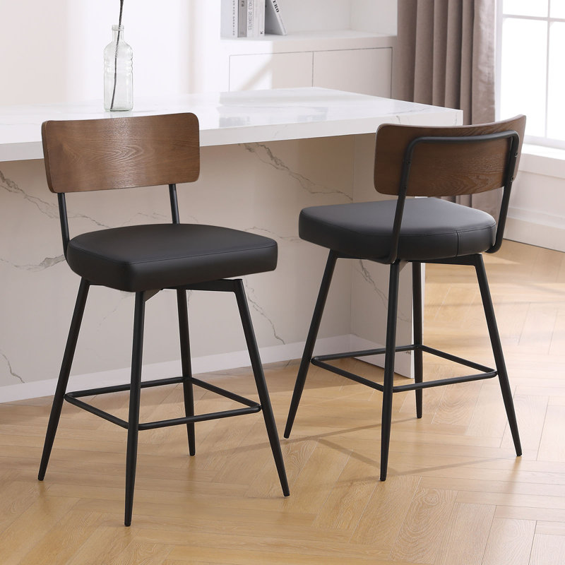 Swivel Upholstered Counter & Bar Stool, Black, Counter Stool (26" Seat Height)