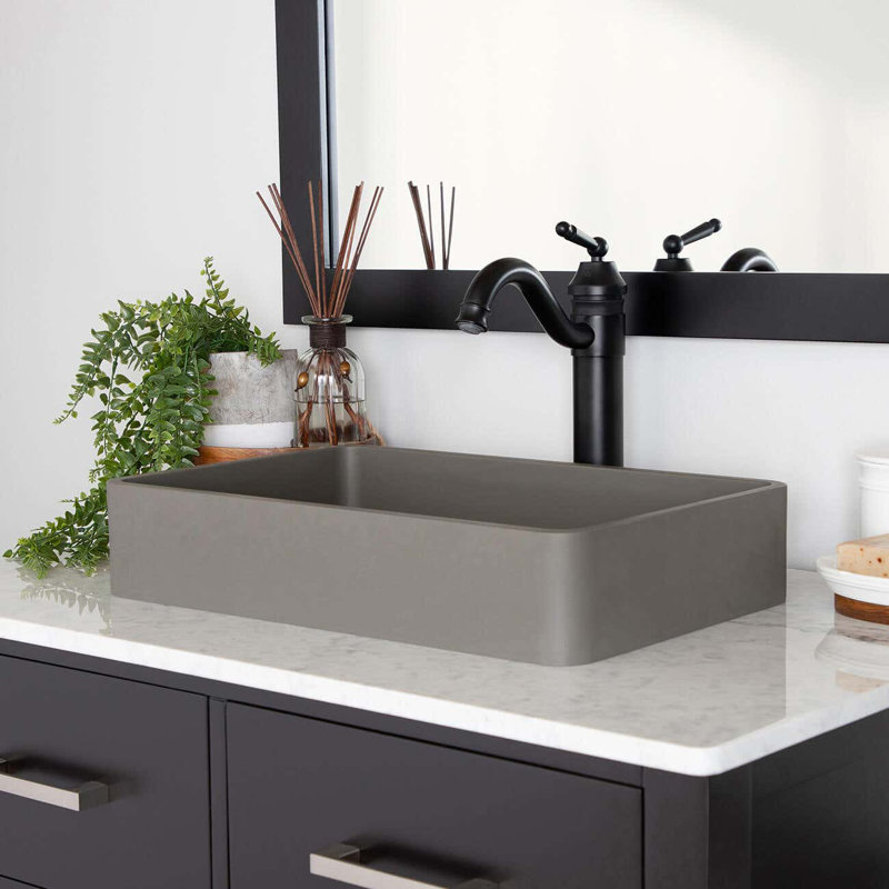 Chevington 12.88'' Concrete Rectangular Bathroom Sink, Smooth Gray